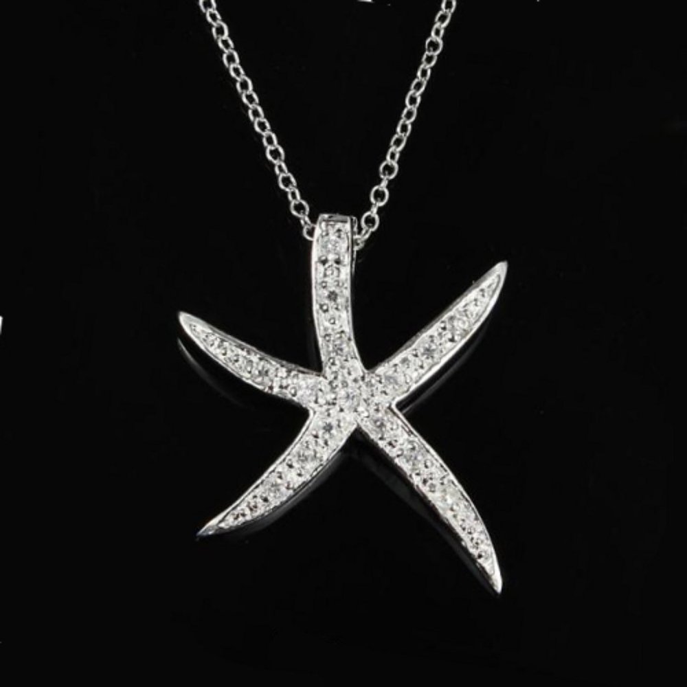 New Starfish diamond simulated 925 Silver Necklace